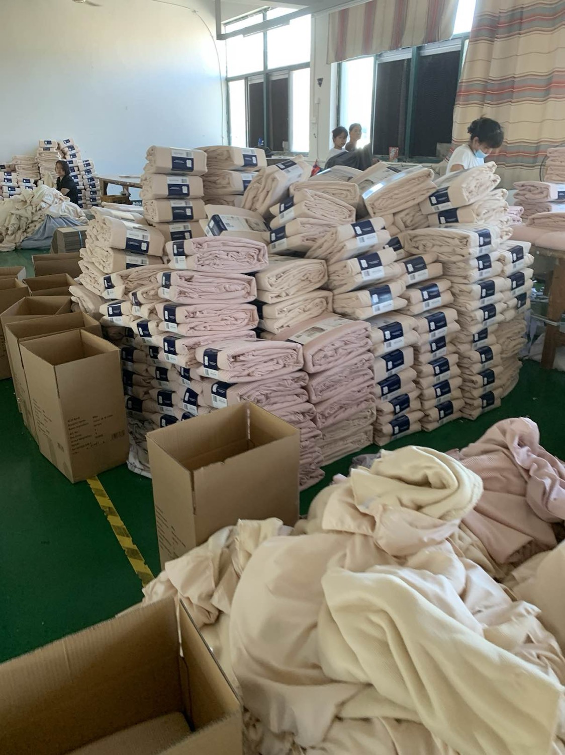 Home textile products prepared for packaging