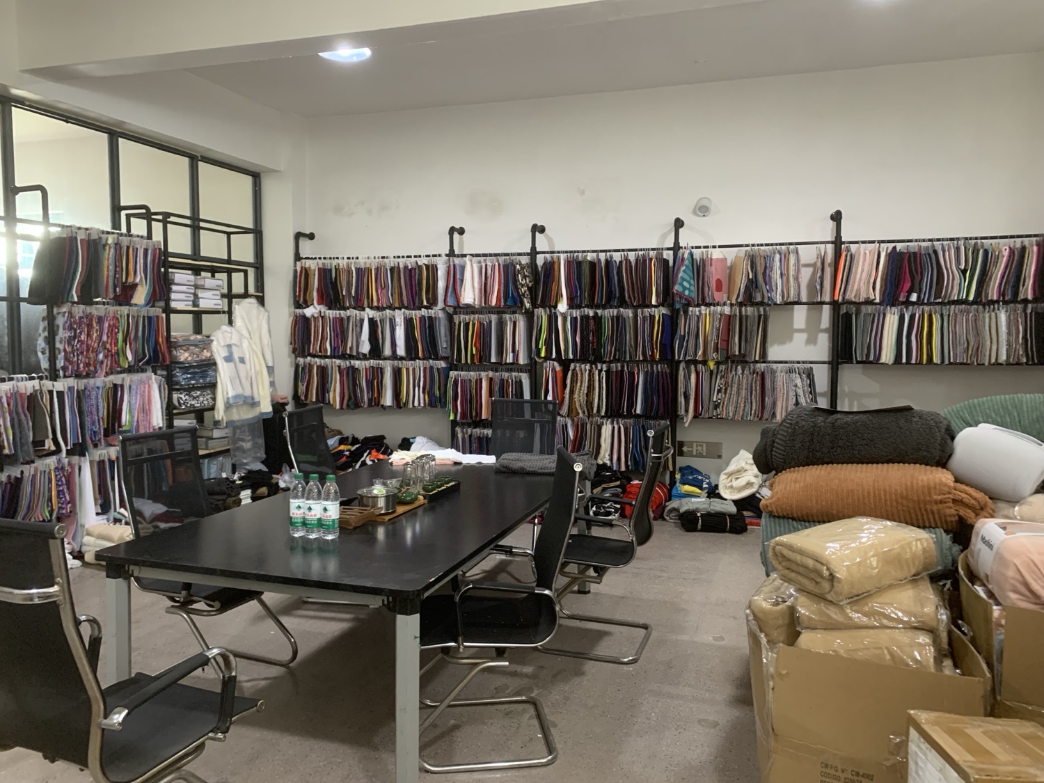 Factory sample room with textile swatches